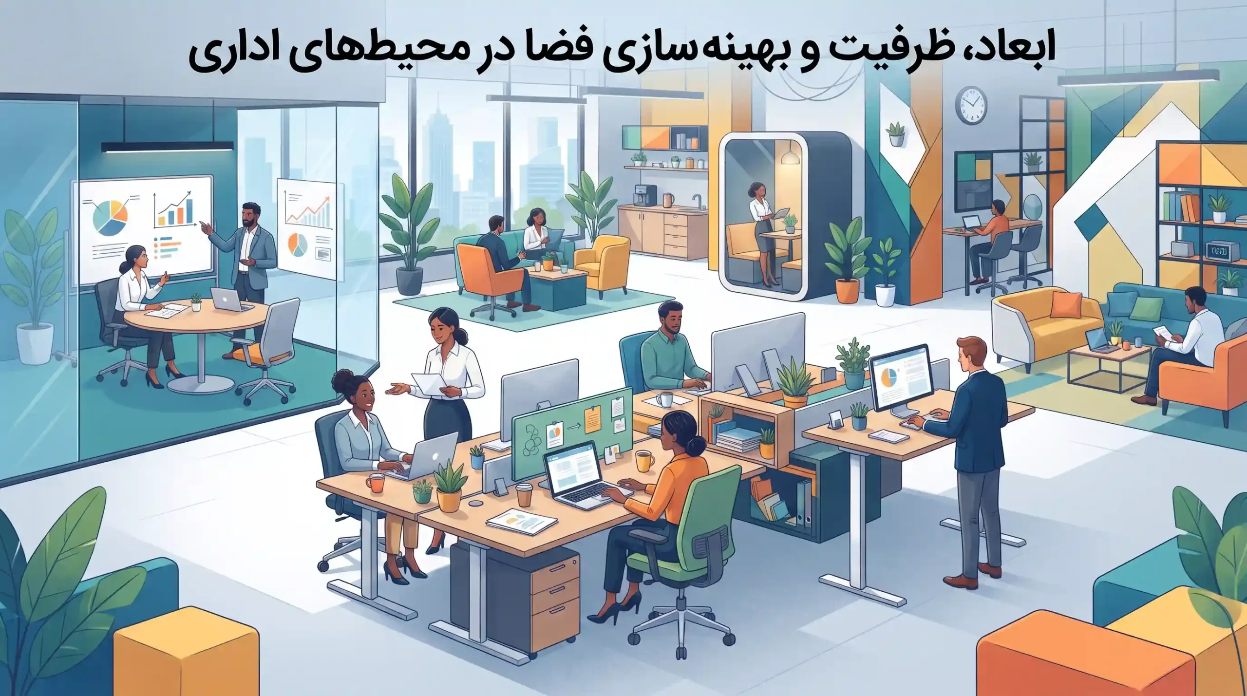 📐 ابعاد، ظرفیت و بهینه‌سازی فضا در محیط‌های اداری