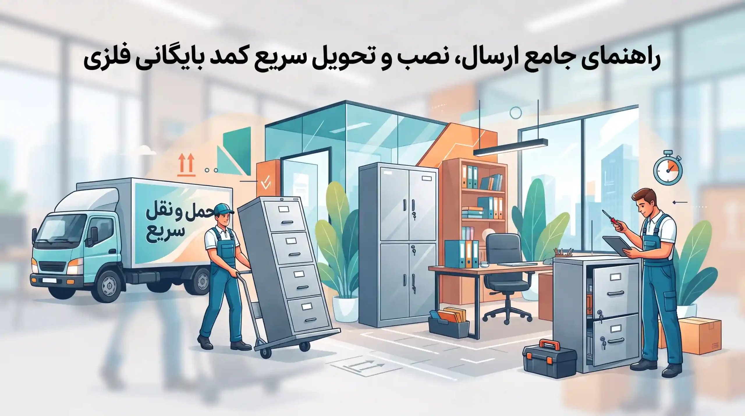 🚚 راهنمای جامع ارسال، نصب و تحویل سریع کمد بایگانی فلزی