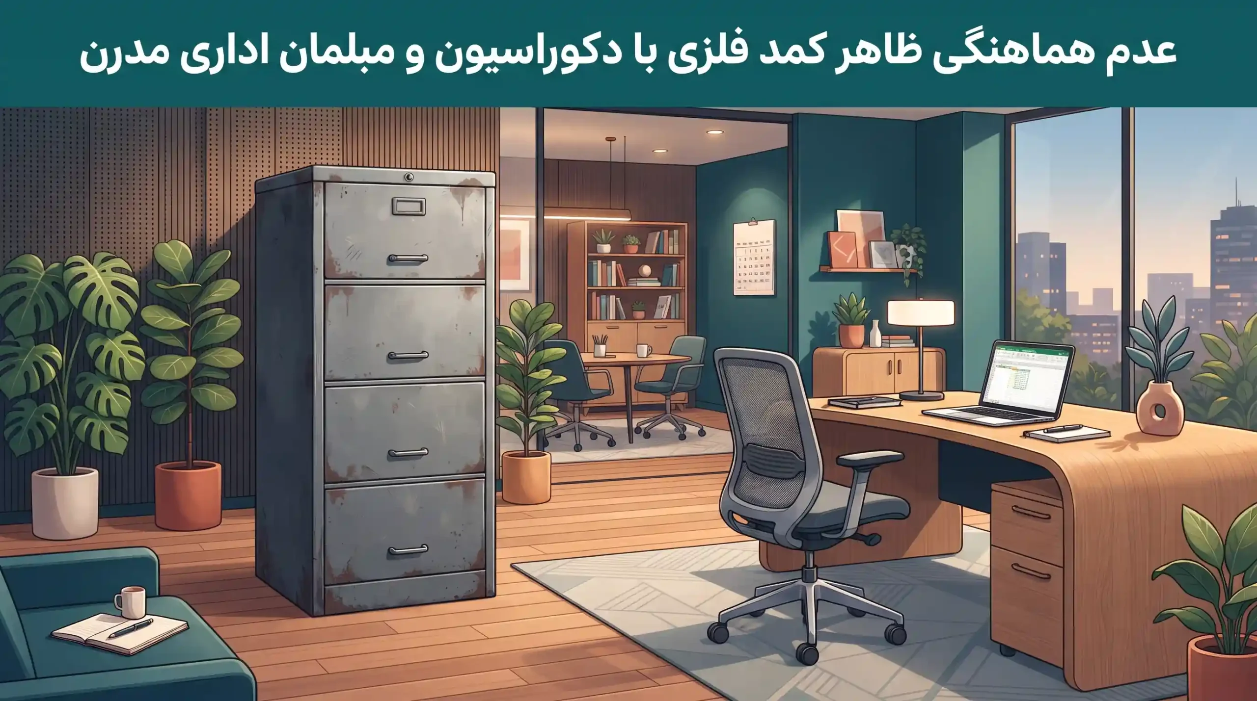 🏢 عدم هماهنگی ظاهر کمد فلزی با دکوراسیون و مبلمان اداری مدرن