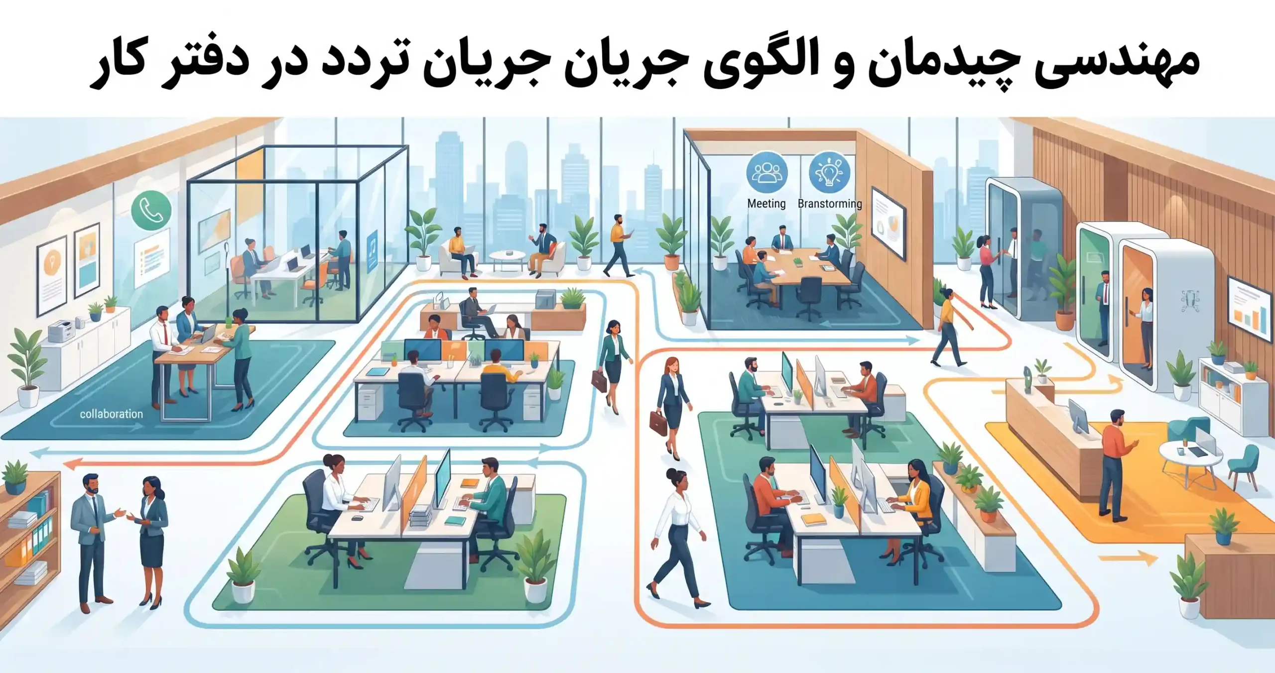 📐 مهندسی چیدمان و الگوی جریان تردد در دفتر کار
