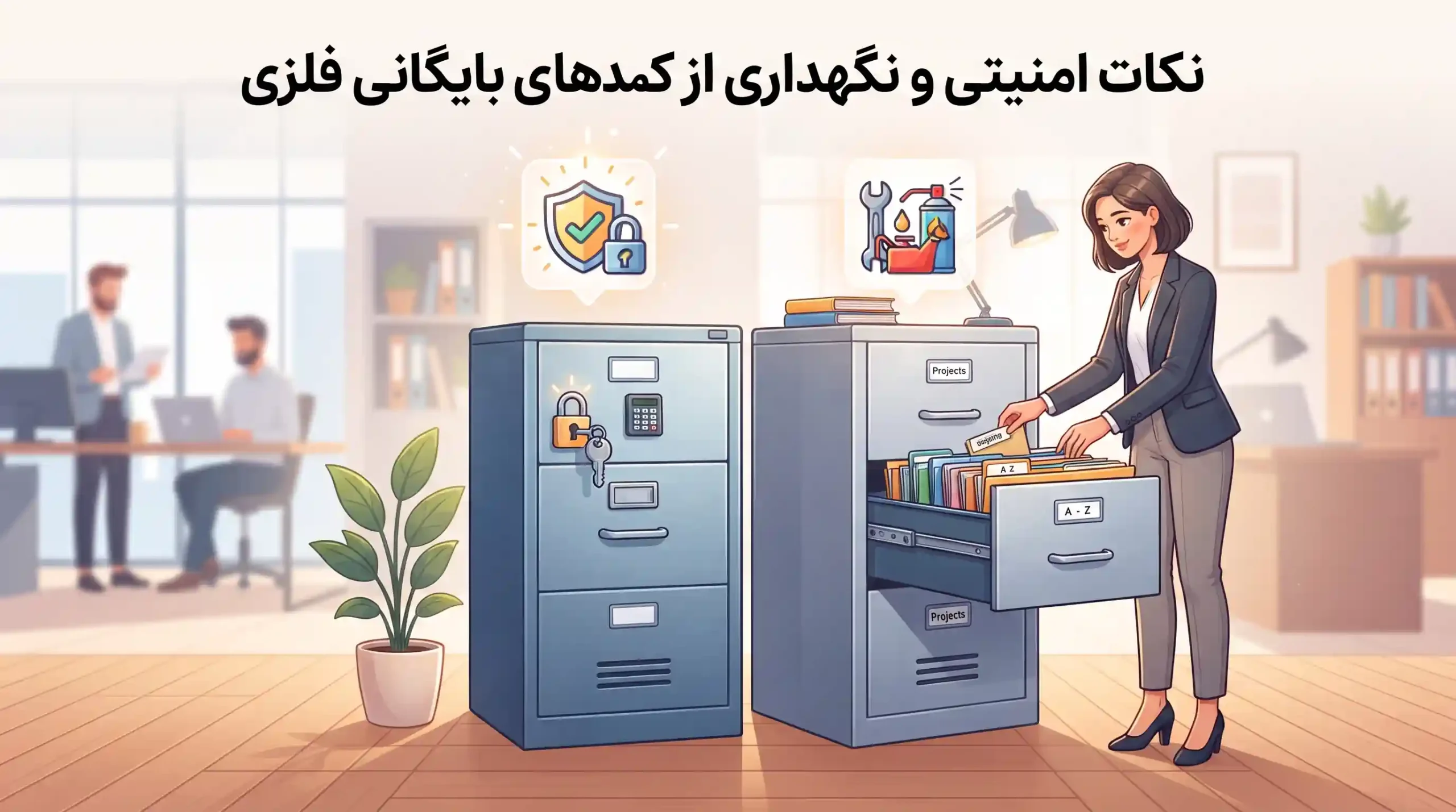 🔒 نکات امنیتی و نگهداری از کمدهای بایگانی فلزی