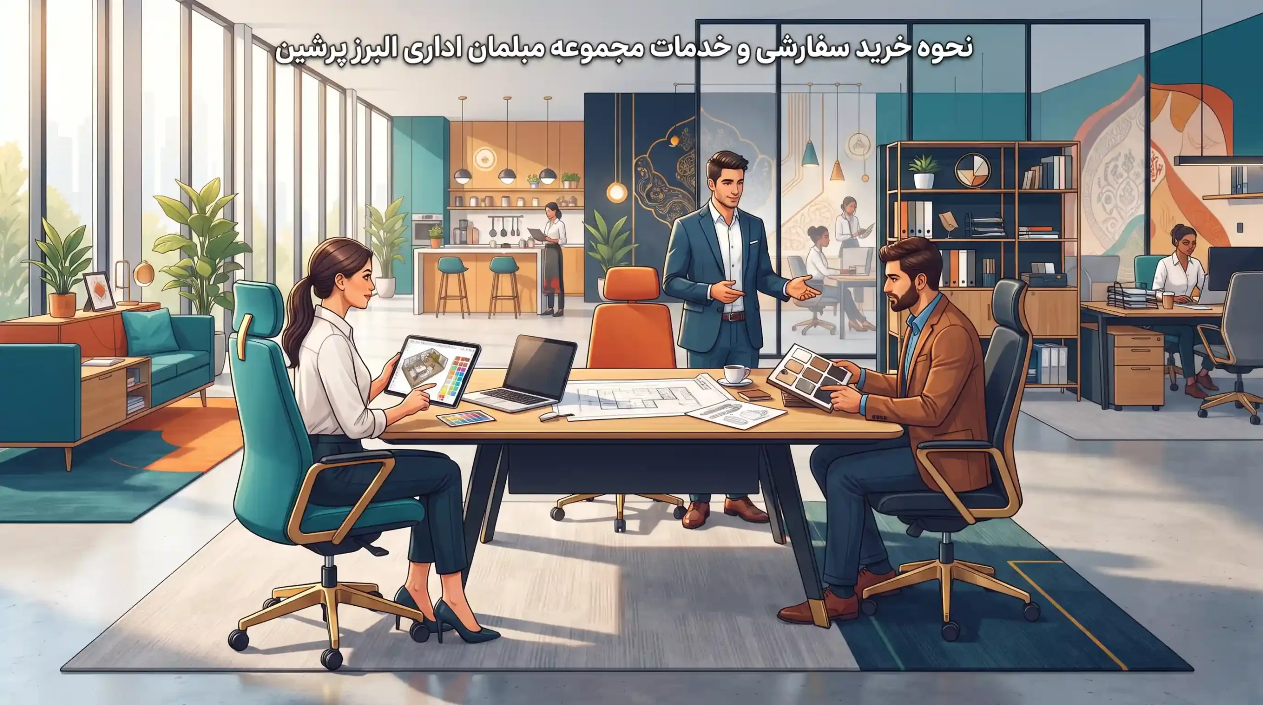 🏢 نحوه خرید سفارشی و خدمات مجموعه مبلمان اداری البرز پرشین