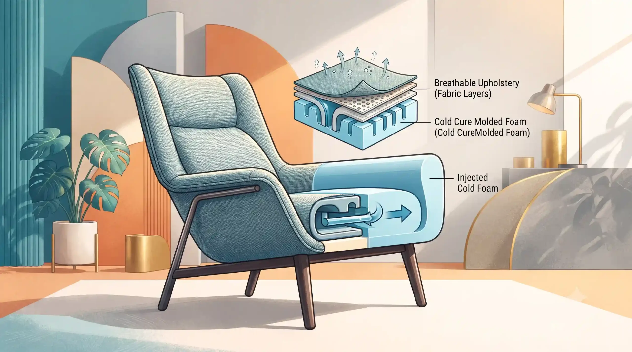 🛋️ ویژگی سوم: فوم سرد تزریقی و روکشهای تنفسپذیر