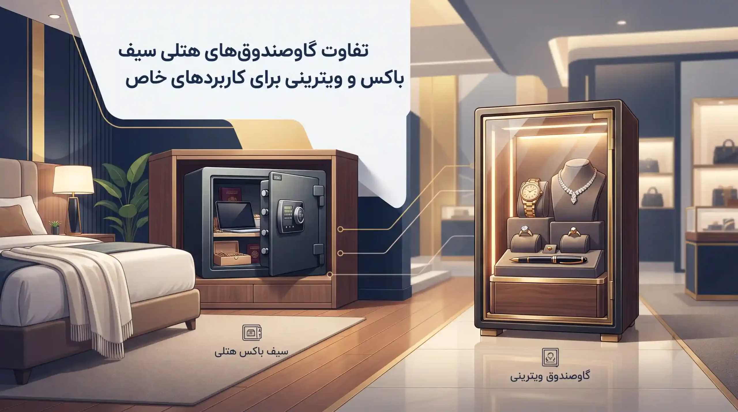 🏢 تفاوت گاوصندوقهای هتلی سیف باکس و ویترینی برای کاربردهای خاص