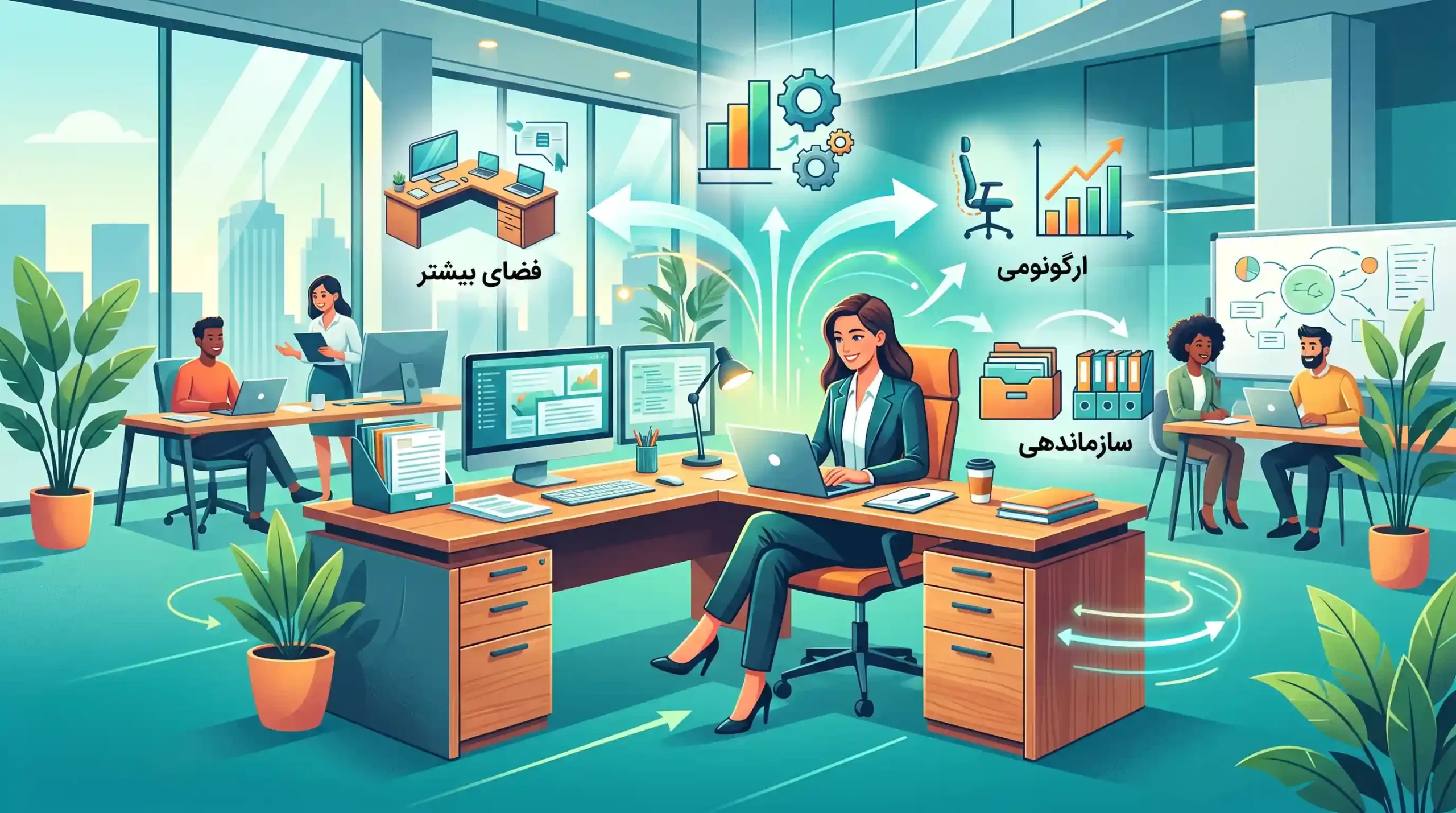 💼 ویژگی های میز مدیریت L شکل و ال دار برای بهینه سازی محیط کار