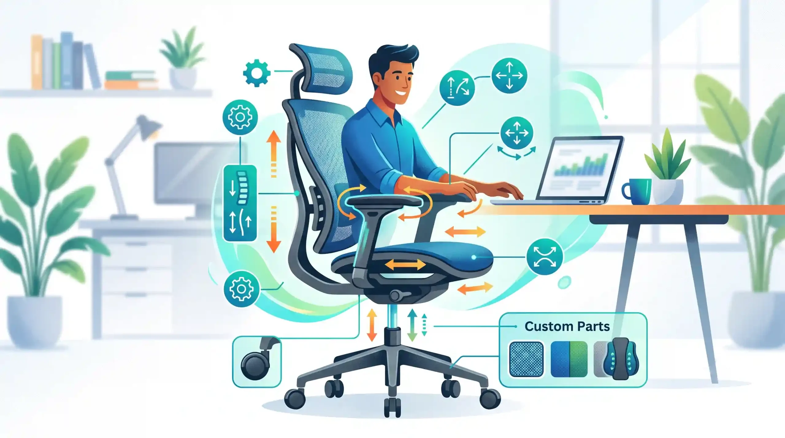 🦾 قابلیتهای تنظیمی و قطعات سفارشی صندلی ارگونومیک