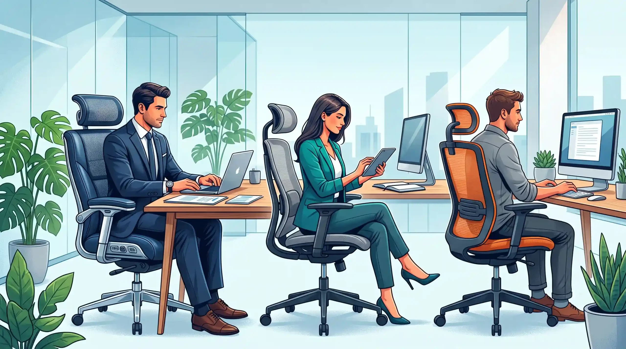 ⚖️ مقایسه صندلی‌های مدیریتی، کارشناسی و کارمندی ارگونومیک