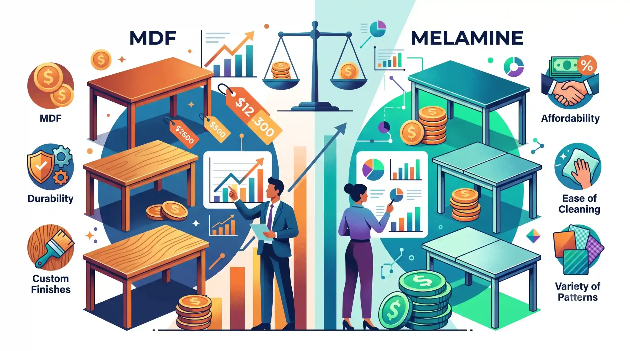 💰 مقایسه اقتصادی و قیمت‌گذاری میزهای MDF و ملامینه