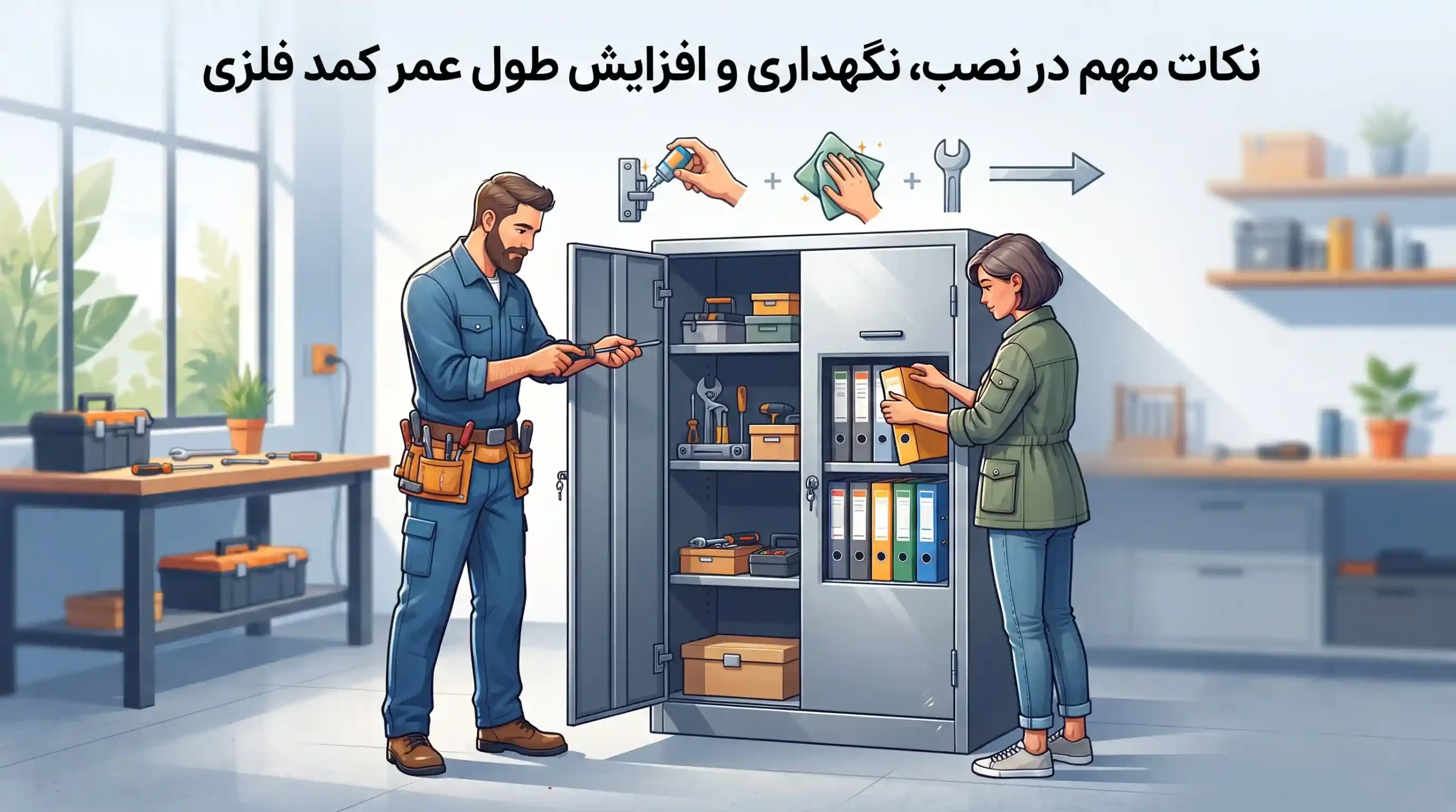 🛠️ نکات مهم در نصب، نگهداری و افزایش طول عمر کمد فلزی