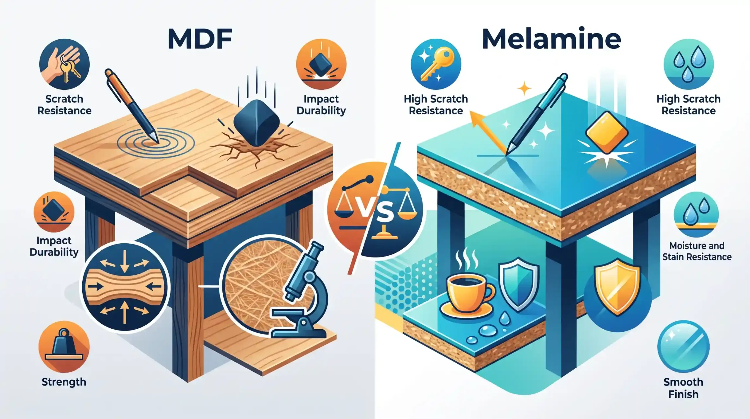 ⚔️ مقایسه مقاومت فیزیکی و مکانیکی میز MDF و ملامینه
