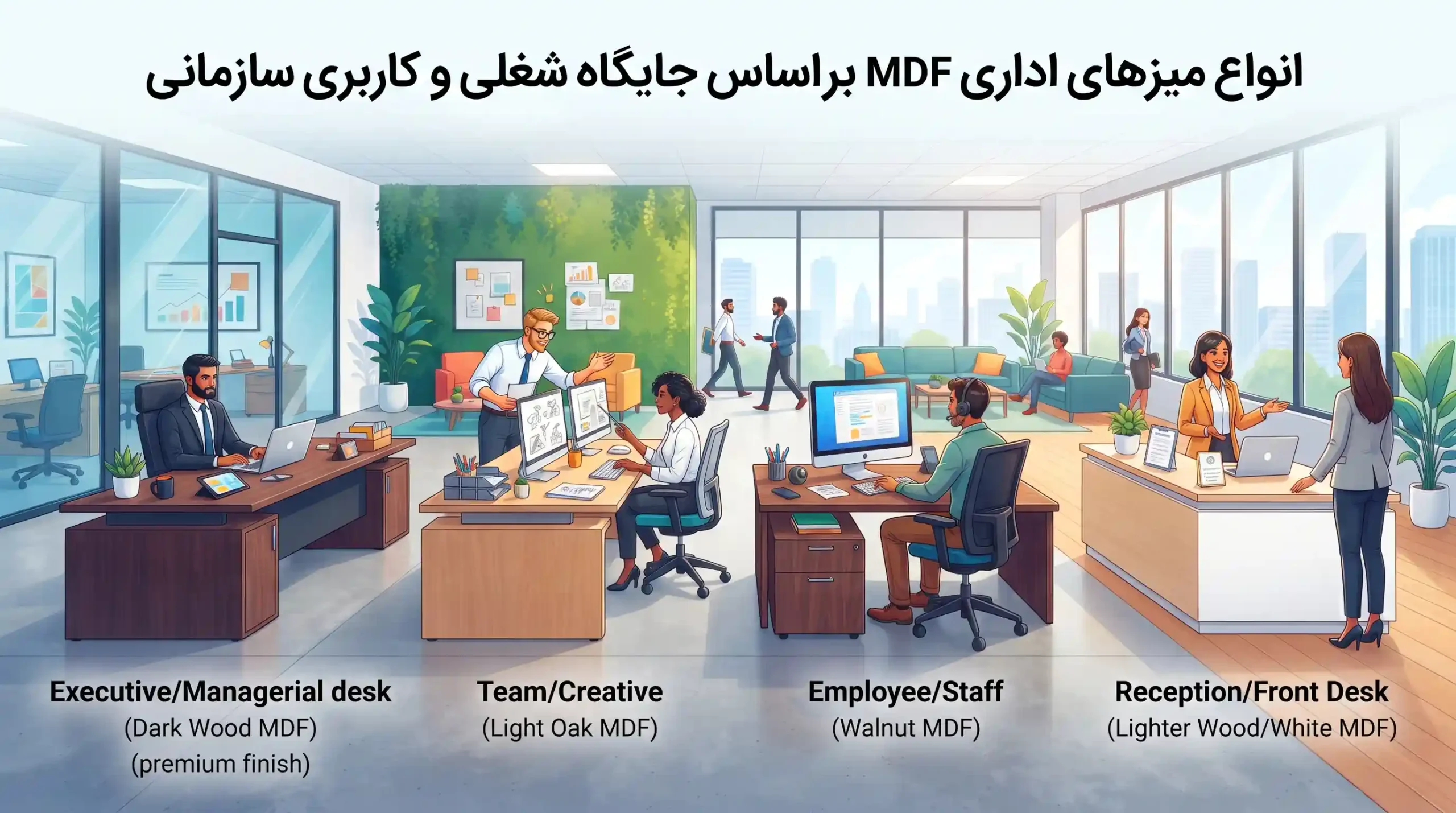 📐 انواع میزهای اداری MDF بر اساس جایگاه شغلی و کاربری سازمانی