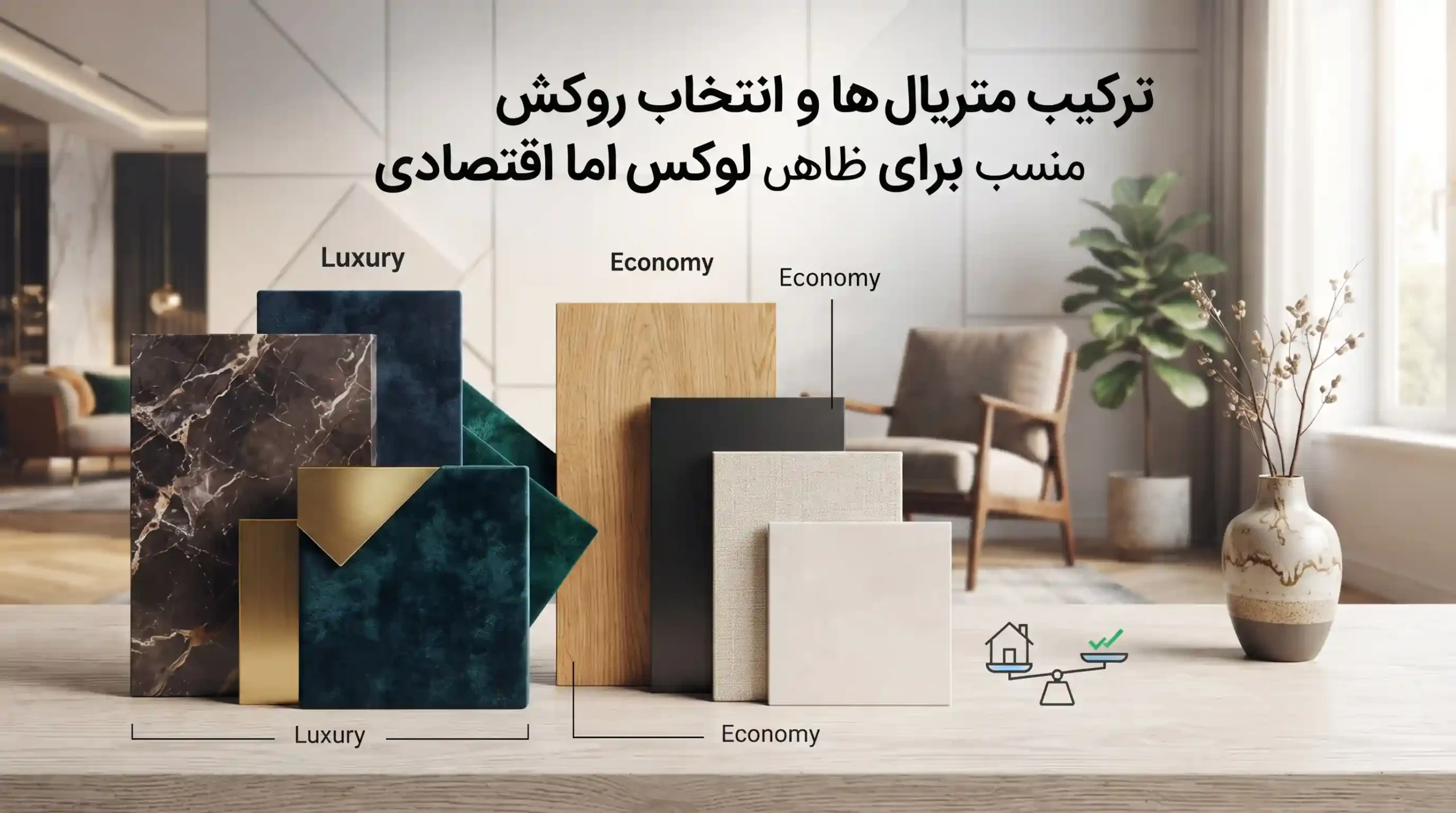 🎨 ترکیب متریال‌ها و انتخاب روکش مناسب برای ظاهری لوکس اما اقتصادی