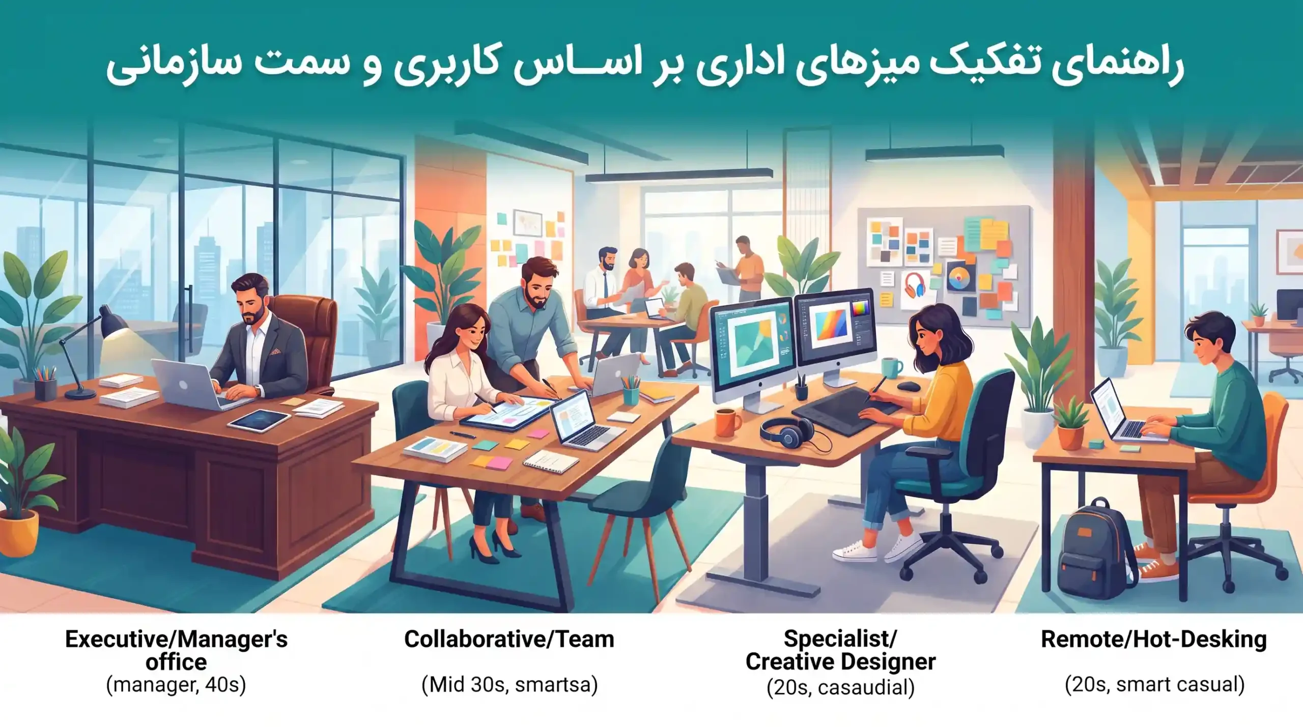 💼 راهنمای تفکیک میزهای اداری بر اساس کاربری و سمت سازمانی