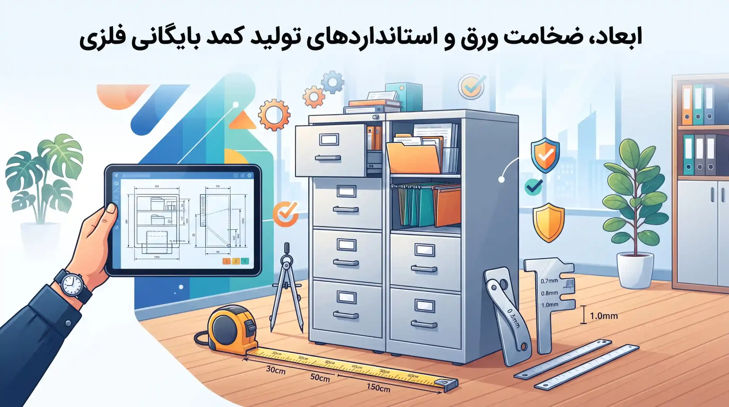 📏 ابعاد، ضخامت ورق و استانداردهای تولید کمد بایگانی فلزی