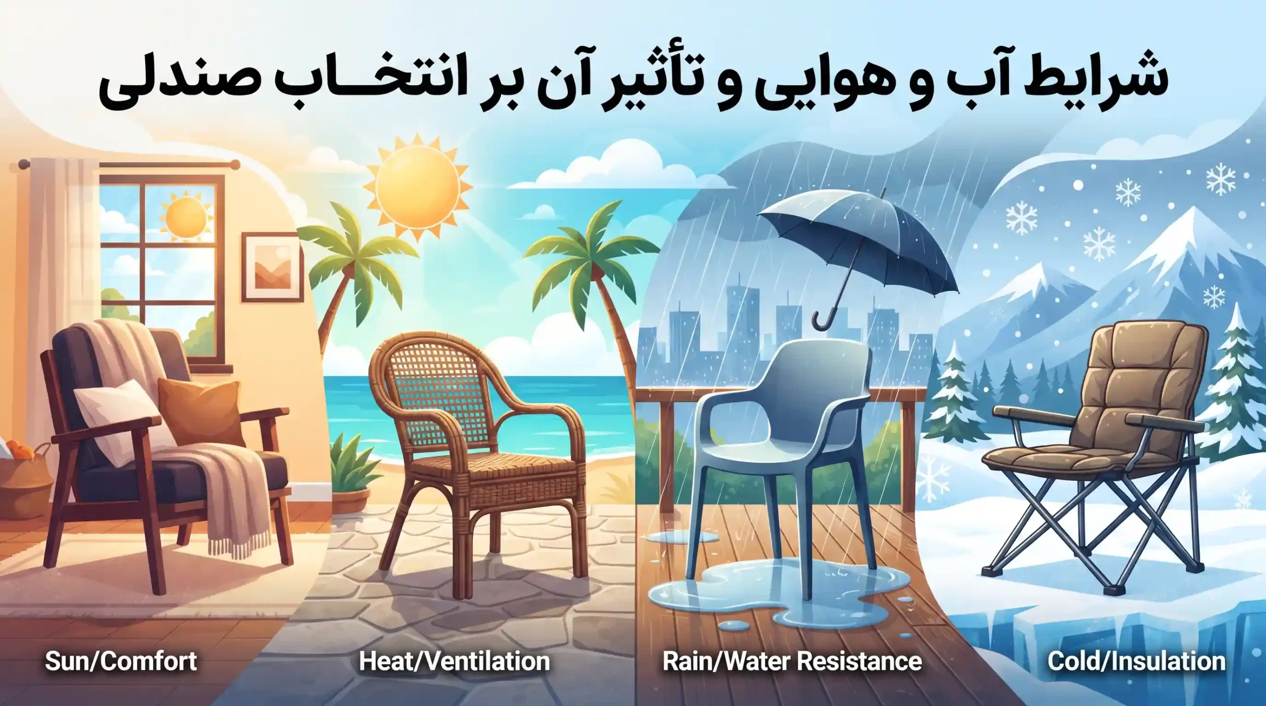 🌡️ شرایط آب و هوایی و تأثیر آن بر انتخاب صندلی
