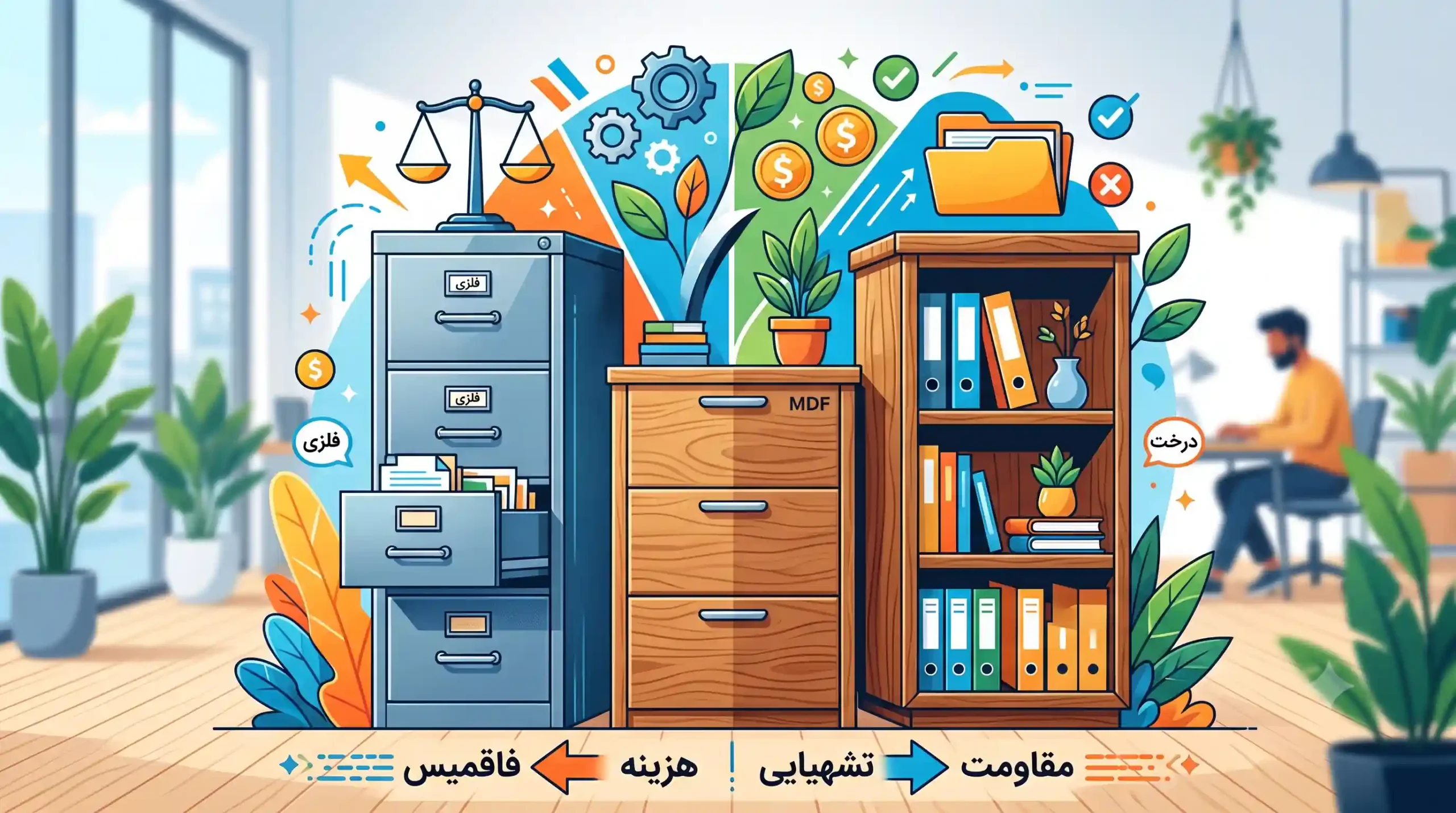 ⚖️ مقایسه کمد بایگانی فلزی با کمدهای ام‌دی‌اف و چوبی