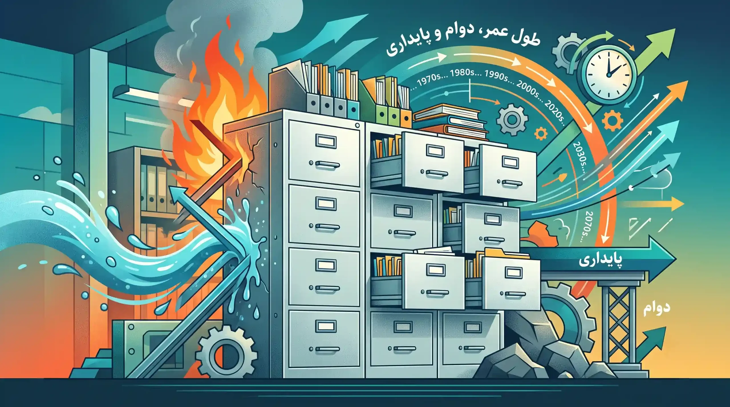 ⏳ طول عمر، دوام و پایداری کمدهای بایگانی فلزی در برابر مخاطرات