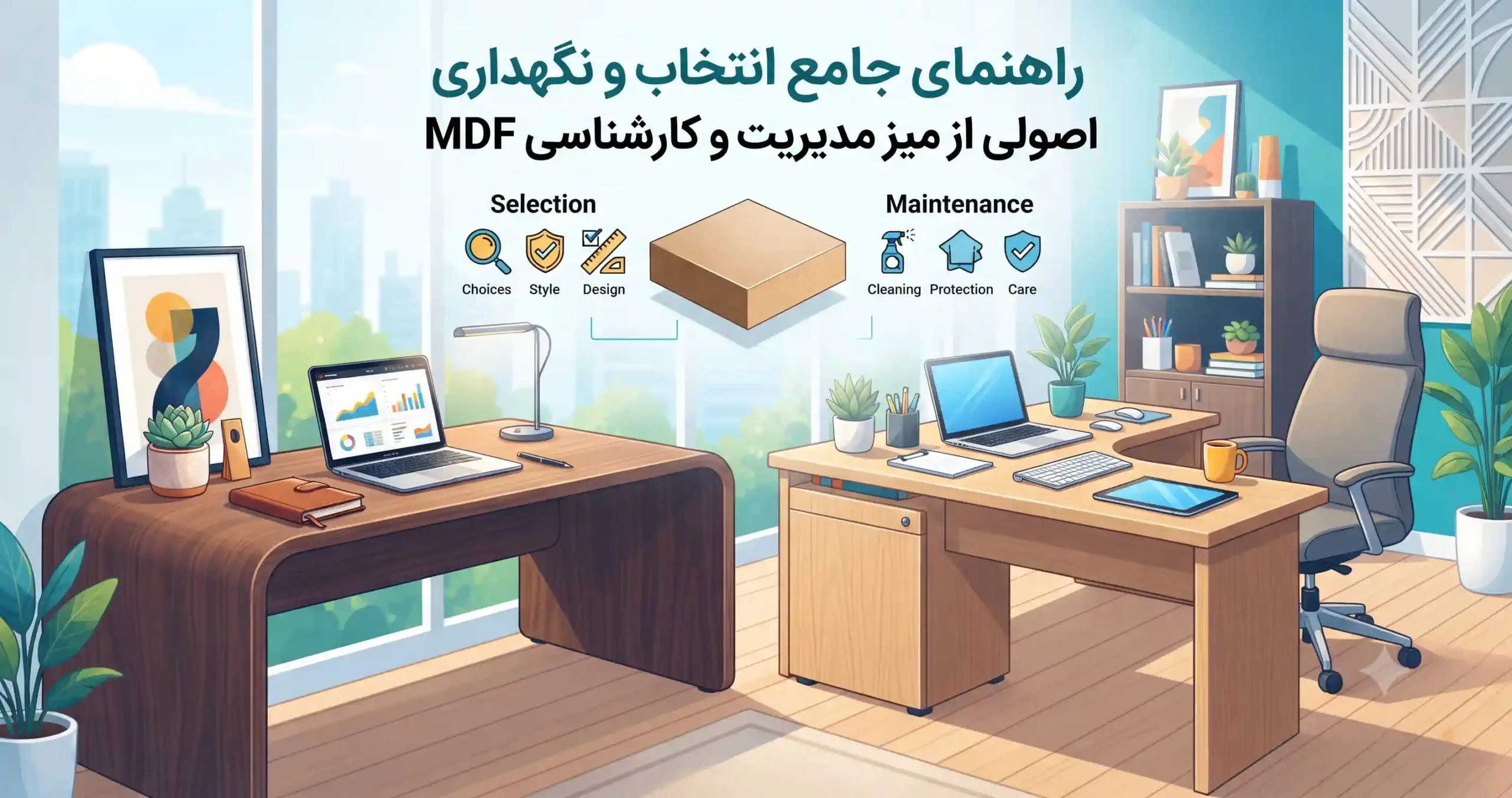 🔑 راهنمای جامع انتخاب و نگهداری اصولی از میز مدیریت و کارشناسی MDF