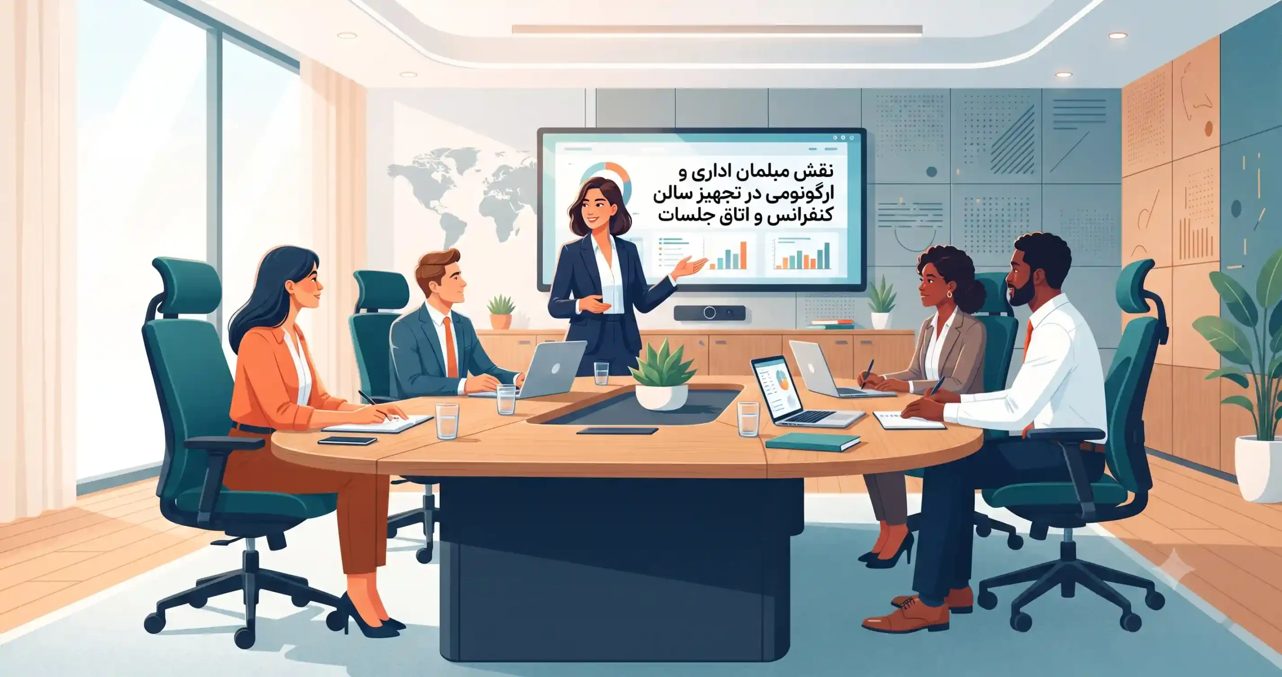 🛋️ نقش مبلمان اداری و ارگونومی در تجهیز سالن کنفرانس و اتاق جلسات