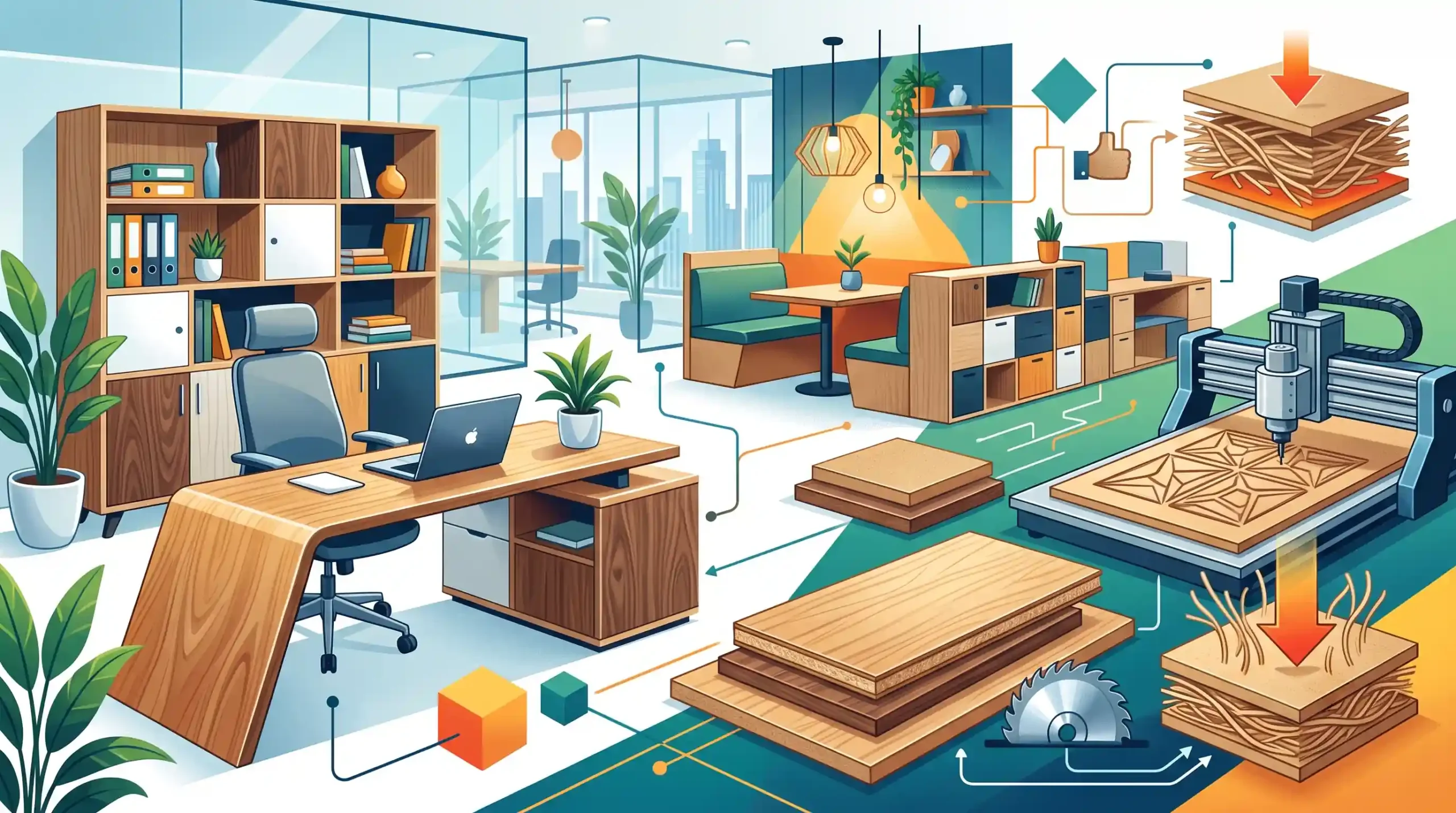 🪵 بررسی تخصصی جنس امدیاف MDF در تولید مبلمان اداری