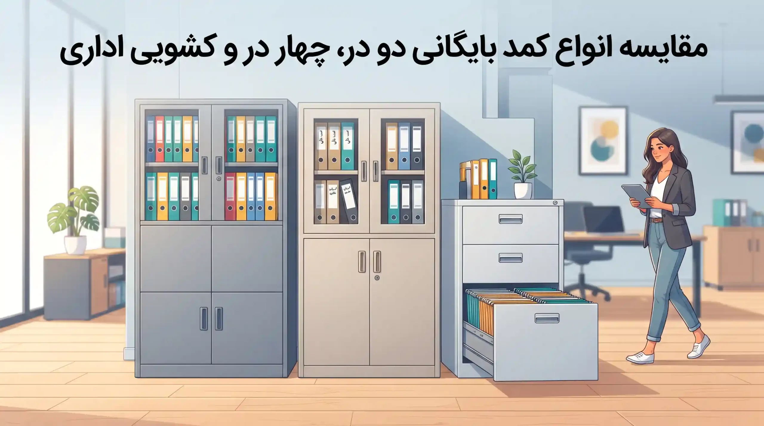 🏢 مقایسه انواع کمد بایگانی دو در، چهار در و کشویی اداری
