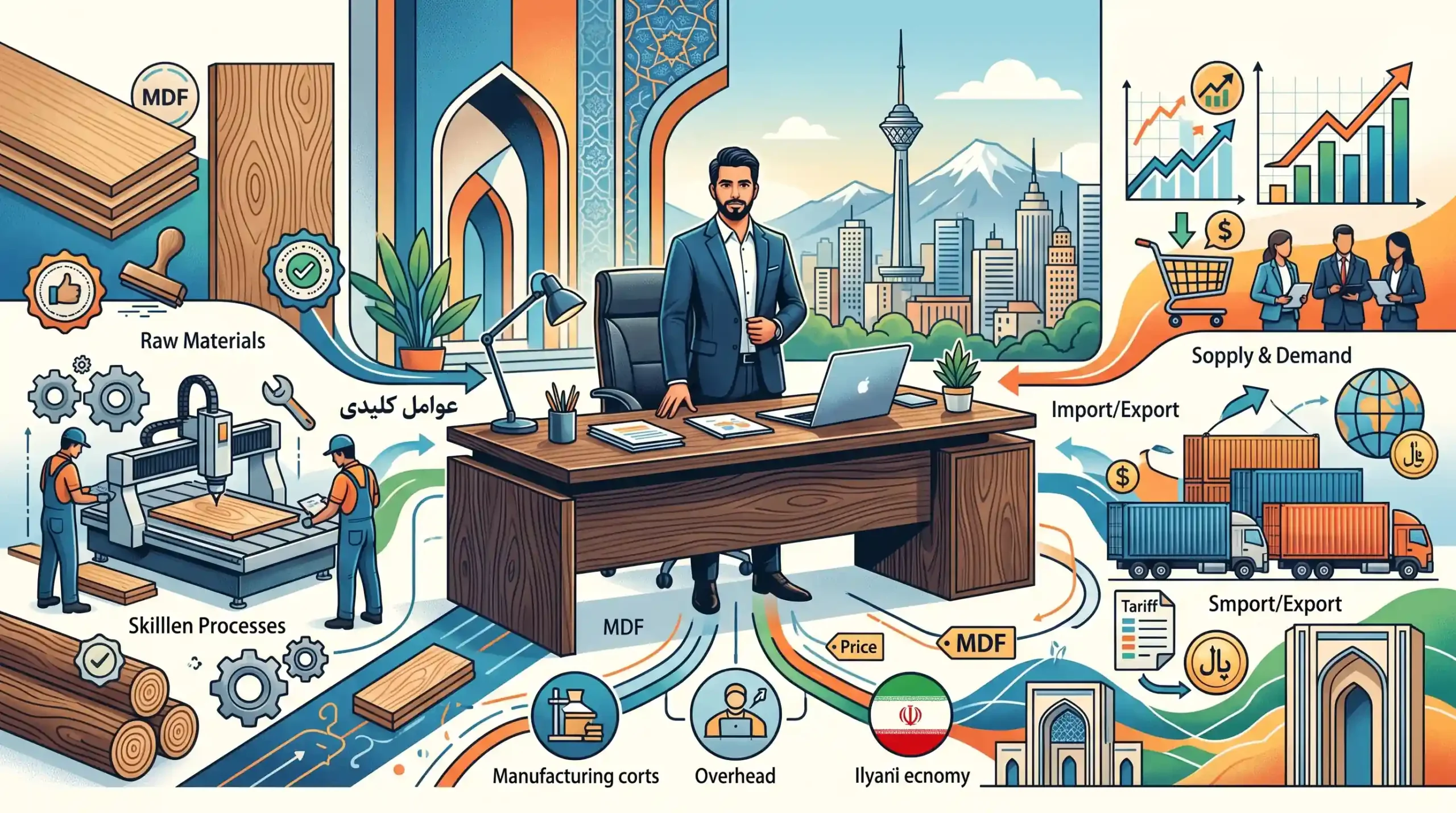 🔍 عوامل کلیدی اثرگذار بر قیمت میز مدیریت mdf در بازار ایران