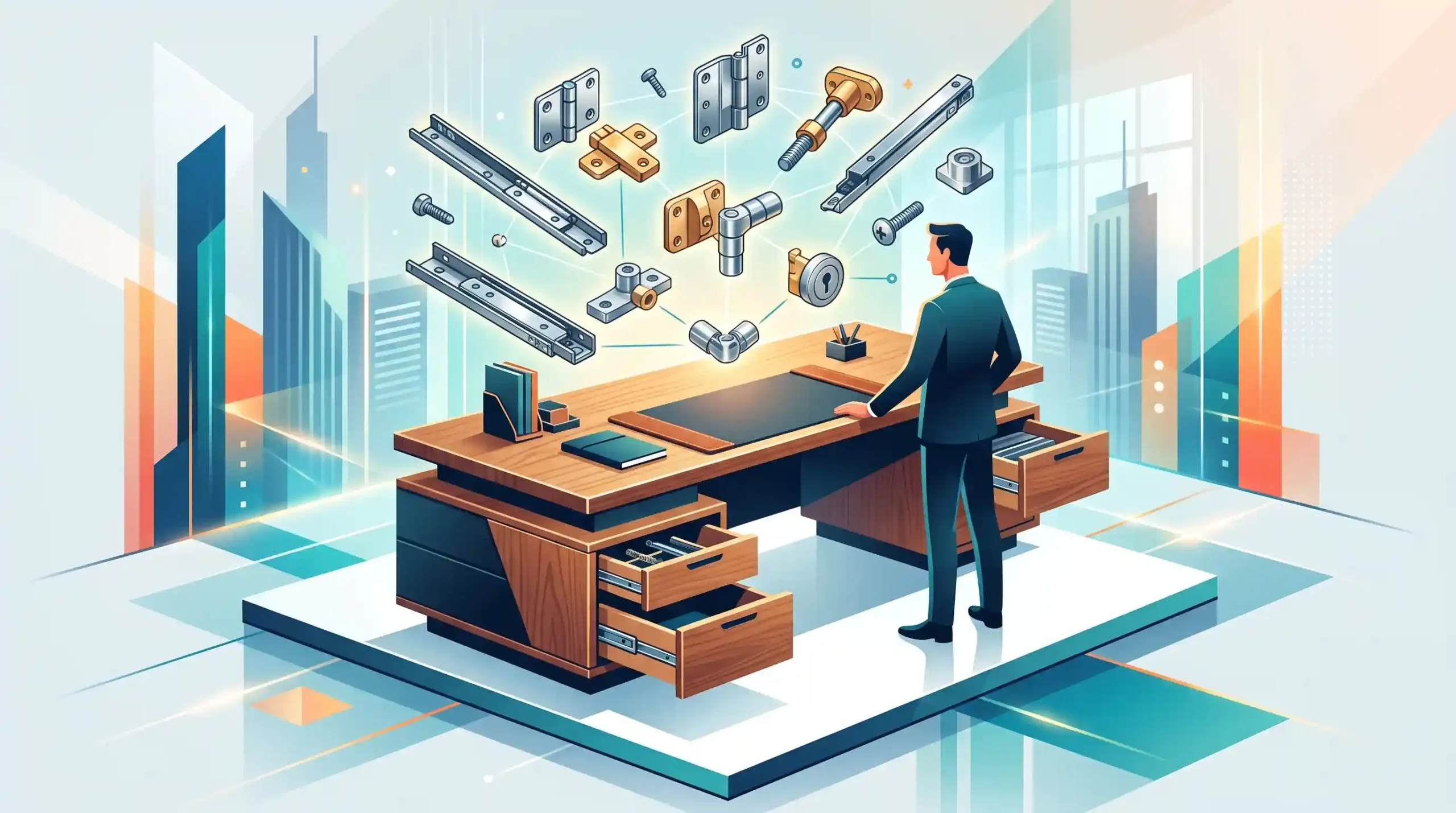 🛠️ اهمیت یراق آلات و اتصالات در دوام و قیمت میزهای مدیریتی
