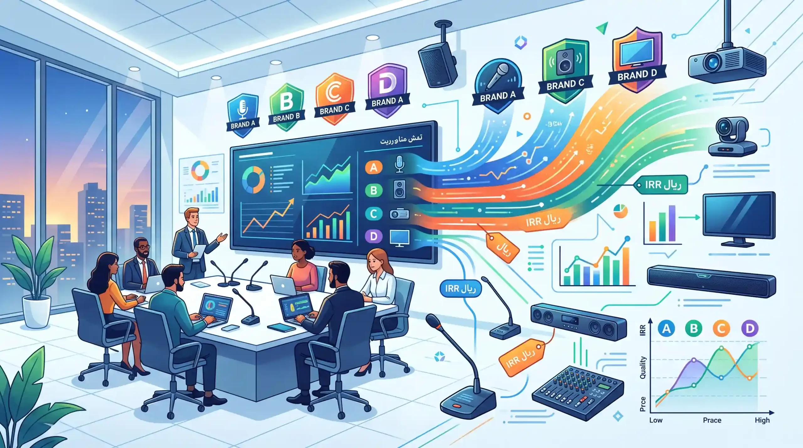 📊 مقایسه قیمت تجهیزات سالن کنفرانس و سیستم صوت برندهای مختلف