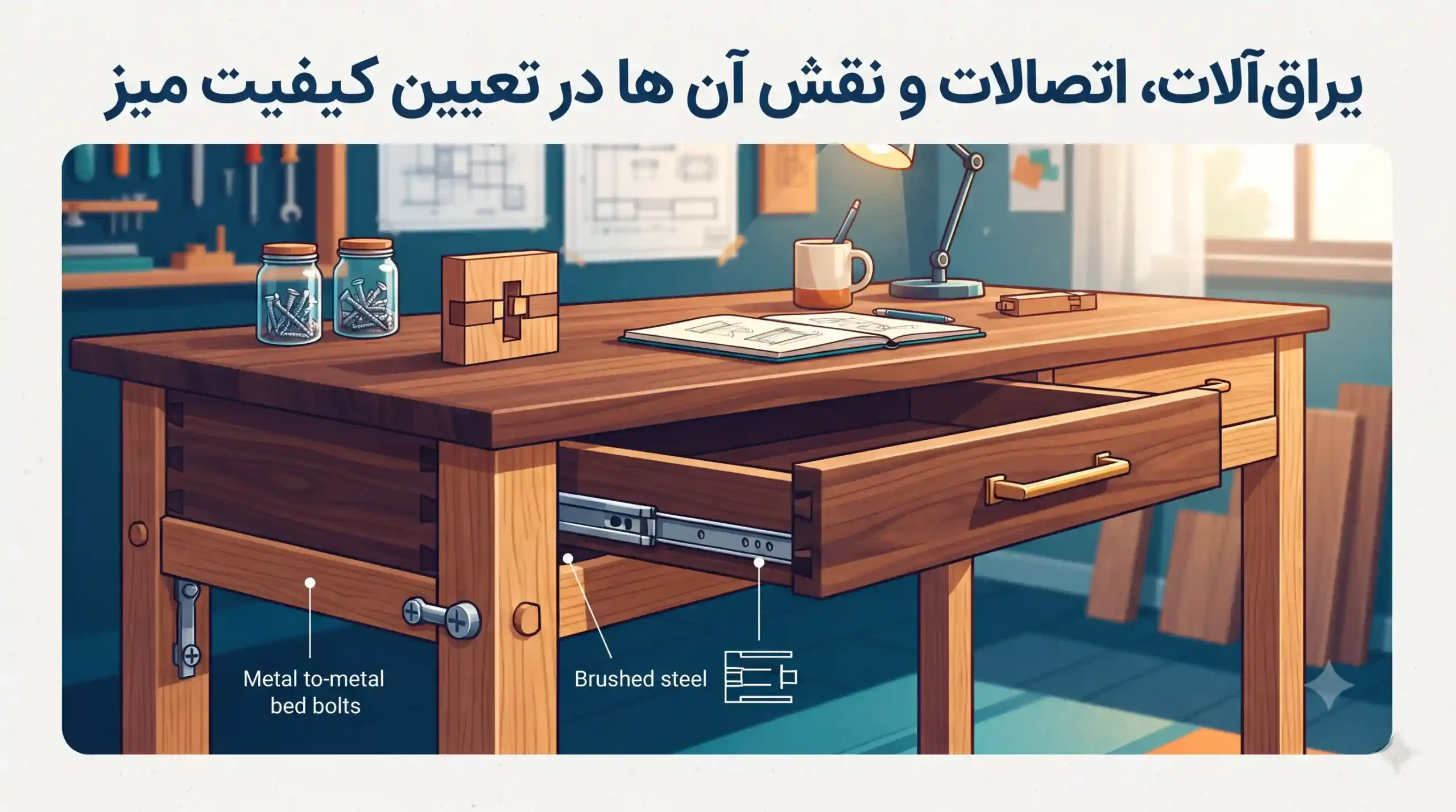 🛠️ یراق‌آلات، اتصالات و نقش آن‌ها در تعیین کیفیت میز