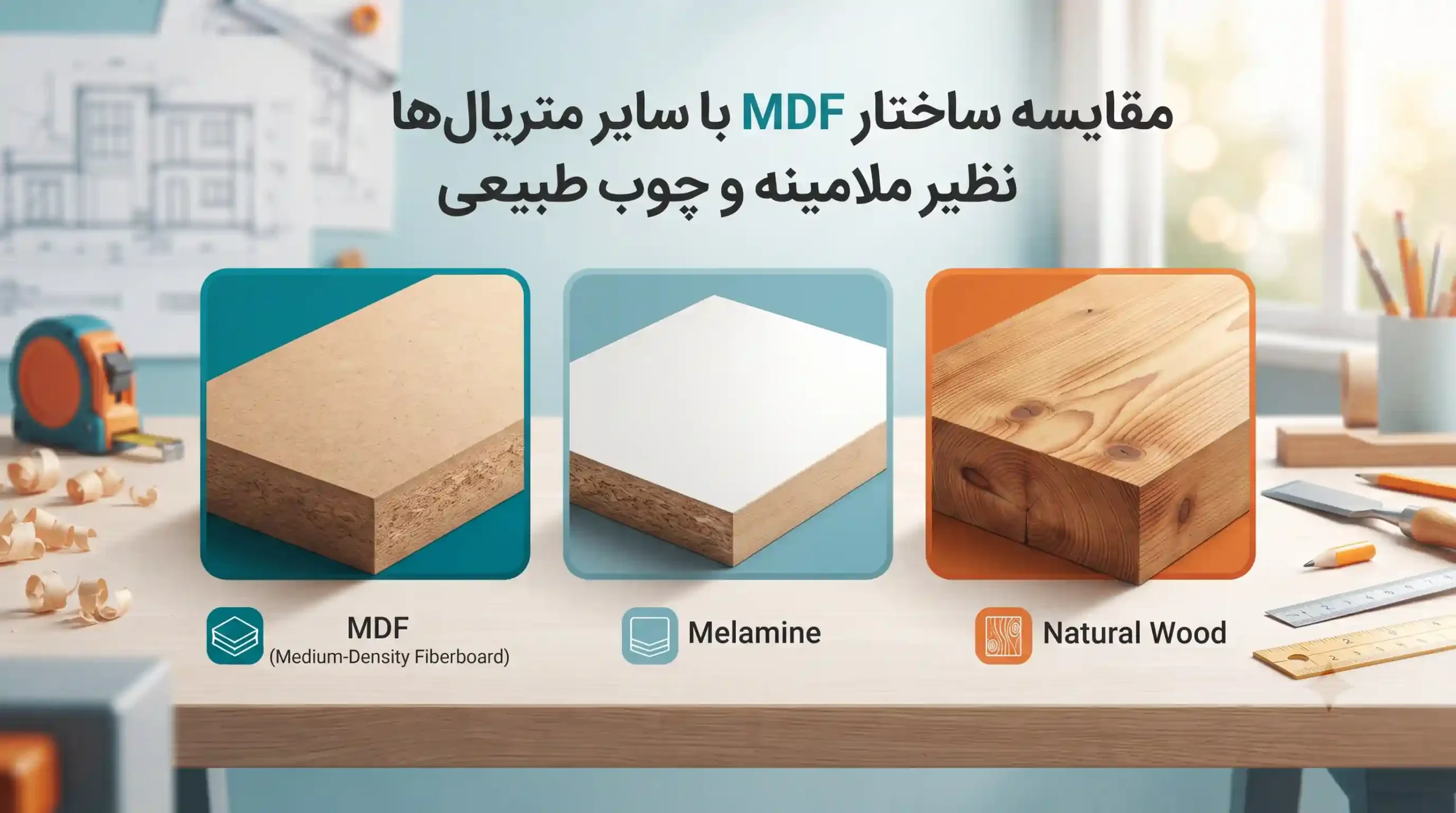 ⚖️ مقایسه ساختار MDF با سایر متریال‌ها نظیر ملامینه و چوب طبیعی