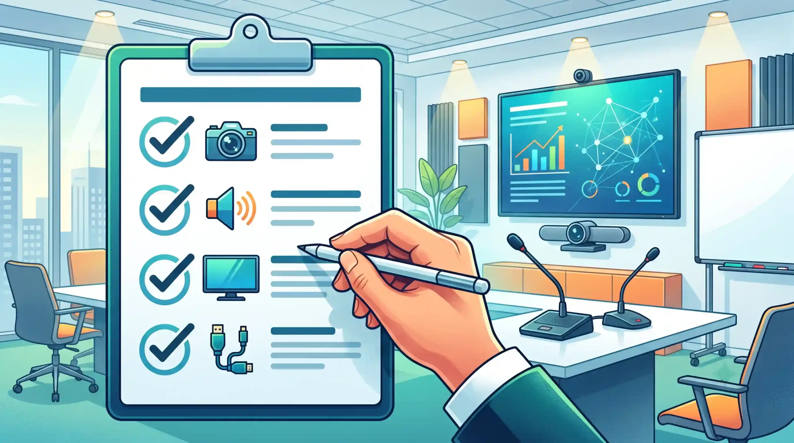 📝 جمع‌بندی و چک‌لیست نهایی خرید تجهیزات سالن کنفرانس
