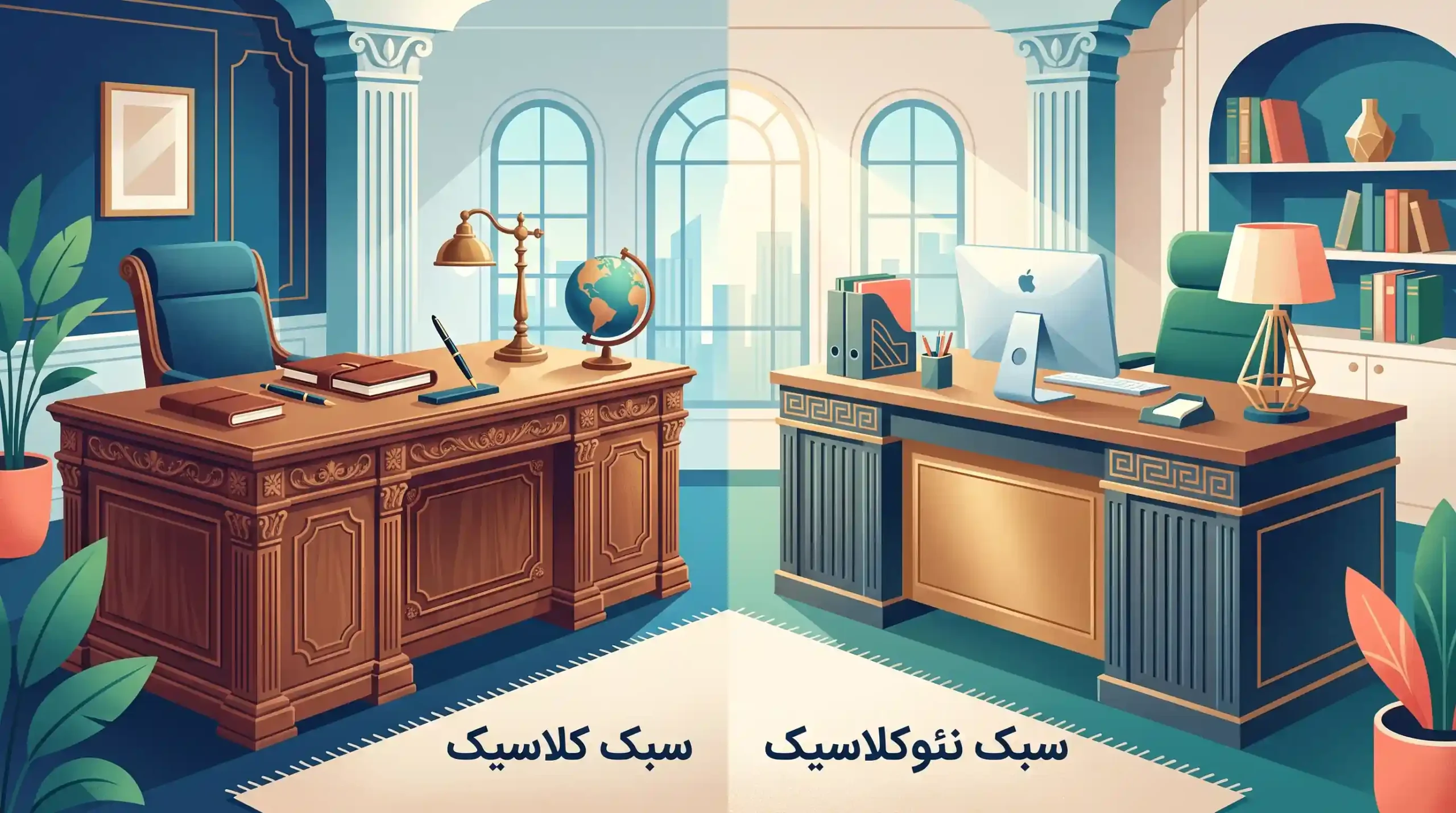🏛️ بررسی سبک کلاسیک و نئوکلاسیک در طراحی میز مدیریت MDF