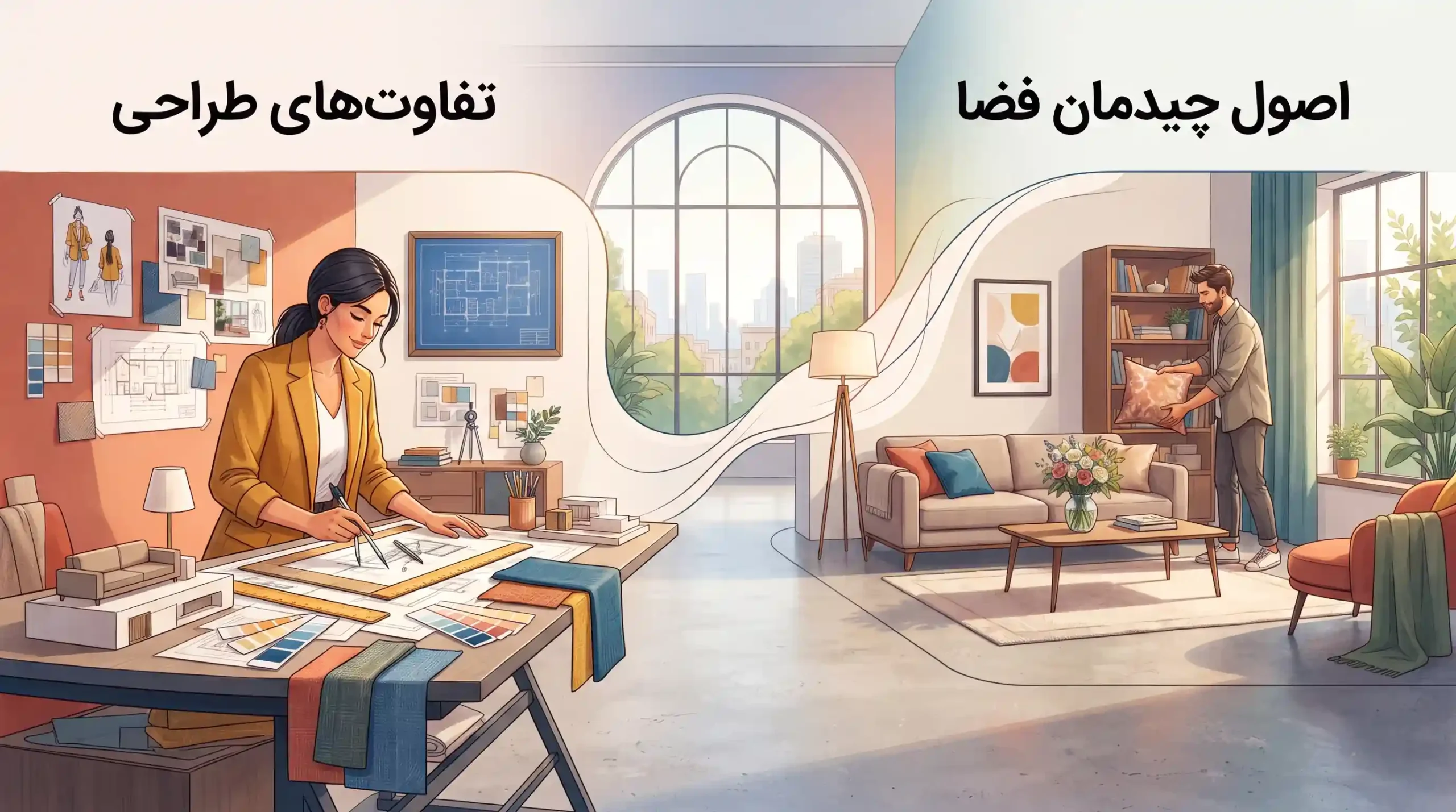 📐 تفاوت‌های طراحی دکوراسیون و اصول چیدمان فضا