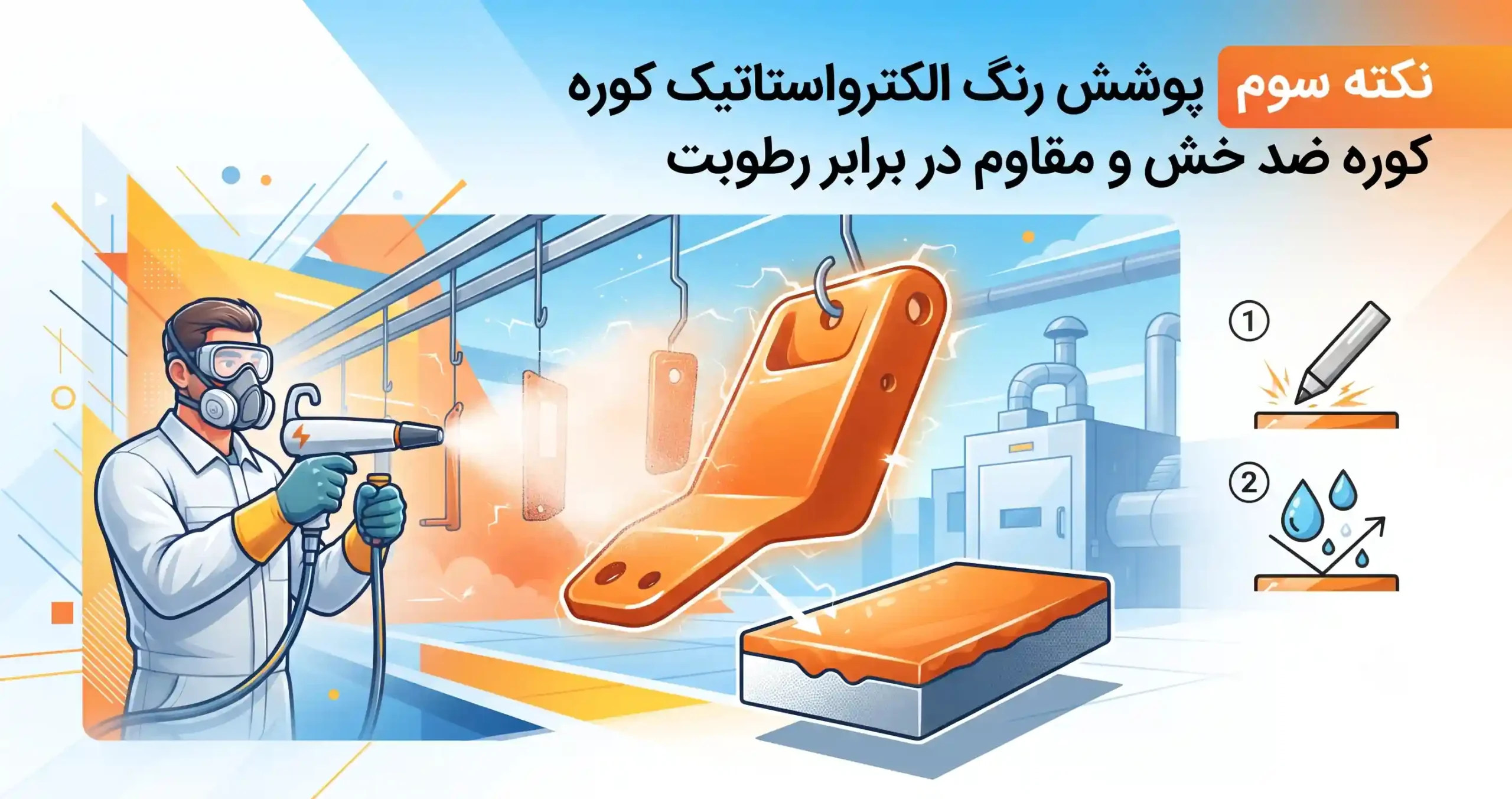 🎨 نکته سوم پوشش رنگ الکترواستاتیک کوره ضد خش و مقاوم در برابر رطوبت