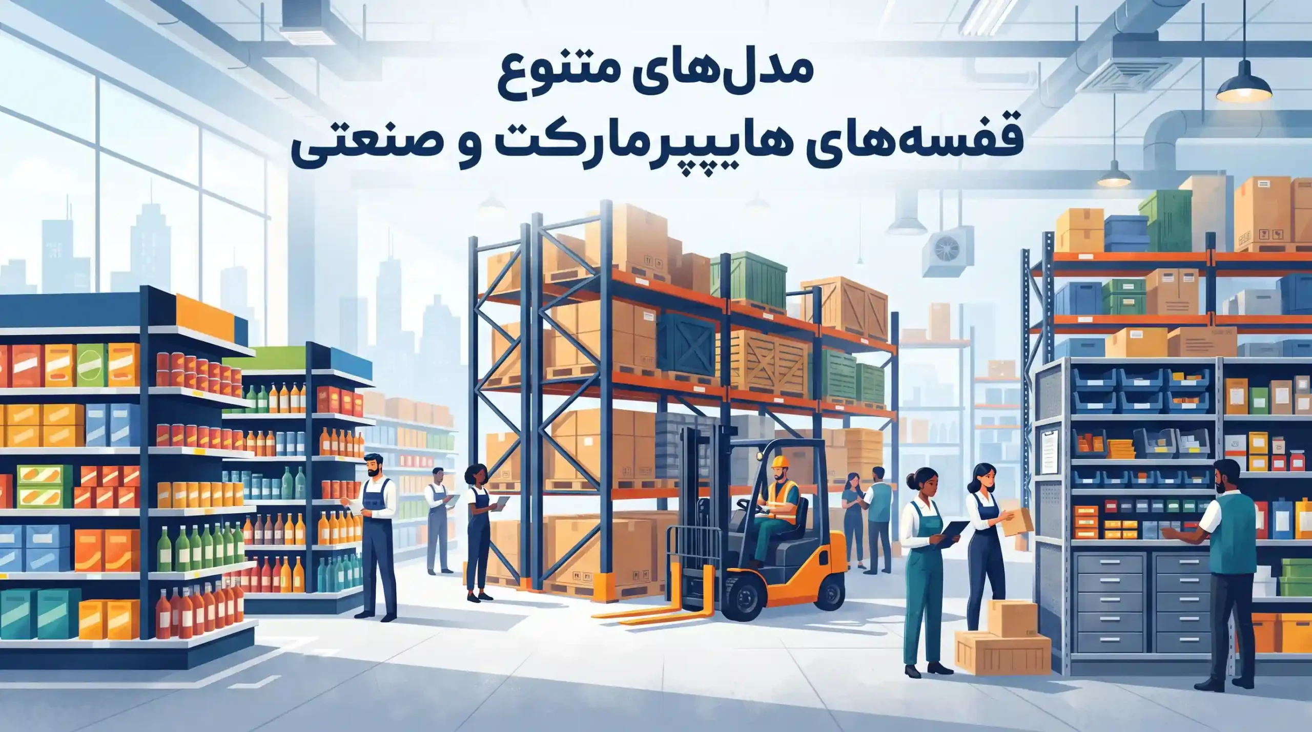 📦 مدلهای متنوع قفسههای هایپرمارکت و صنعتی